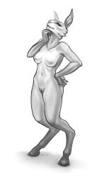 anna_(validheretic) anthro big_ears breasts female genitals hand_on_chin hand_on_hip hi_res hooves humanoid navel nipples nude pussy short_tail solo standing tertia_decima