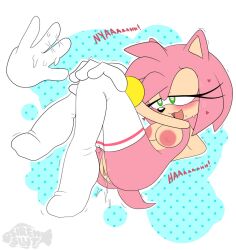 after_fingering amy_rose disembodied_hand pink_fur pink_hair pleasure_face small_breasts sonic_(series) stockings