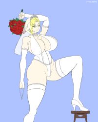 arm_gloves big_ass big_breasts blonde_hair bride corset flower glasses glynda_goodwitch green_eyes hair_bun high_heels lingerie looking_at_viewer rwby squished_breasts thick_thighs tiara tkb_nsfw wedding wedding_dress wedding_ring