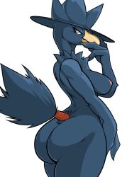 anthro ass avian beak bedroom_eyes bird breasts danonymous female hi_res looking_at_viewer murkrow nintendo nipples nude pokémon_(species) pokemon pokemorph smile solo video_games