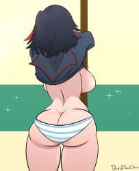 1girls alternate_version_available ass ass_cleavage back_view backboob big_ass big_breasts big_butt black_hair black_shirt blue_and_white_striped_panties breasts bubble_butt butt_crack canon_panties canonical_scene curvy davidsanchan fat_ass female female_focus female_only kill_la_kill large_ass large_breasts light-skinned_female light_skin matoi_ryuuko meme motion_lines multicolored_hair panties red_highlights redraw ryukoredraw school_uniform shimapan short_hair solo solo_female sparkle sparkles striped_panties tagme thick_thighs thighs two_tone_hair underwear undressing voluptuous