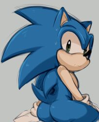 1boy ass blush dandi exposed_torso footwear handwear humanoid looking_at_viewer male male_only sega solo sonic_(series) sonic_the_hedgehog sonic_the_hedgehog_(series)