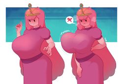 1girls 2022 5_fingers adventure_time angry big_breasts blush bra breast_squeeze breasts clothed clothes clothing dabble dress female female_only fully_clothed huge_breasts humanoid large_breasts long_hair onomatopoeia pink_hair pink_skin princess_bubblegum solo solo_female standing top_heavy