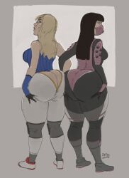 2d apex_legends ass_cleavage ass_expansion ass_grab ass_squeeze back_view berggie big_ass big_butt big_hips big_thighs bottom_heavy breast_squeeze breasts bubble_ass bubble_butt bursting_butt butt_crack dat_ass gigantic_ass gigantic_butt growth huge_ass huge_butt jumpsuit looking_at_another outgrowing_clothes presenting stretched_clothing thick thick_ass thick_hips thick_legs thick_thighs thigh_expansion tight_clothes tight_clothing tight_pants tights viewed_from_below wattson_(apex_legends) wraith_(apex_legends)