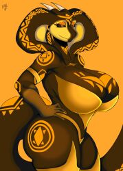 armband big_breasts black_and_yellow_eyes cobra female no_humans snake snake_girl solo solo_female tagme tagme_(artist) tagme_(character) thick_thighs