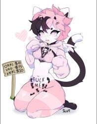 animation_meme_community anthro body_writing bra cum cum_in_mouth cum_in_pussy cum_on_face curly_hair edit edited feline female furry heart-shaped_pupils horn open_clothes pink_eyes pink_hair rhys_(typh) short_hair small_breasts thick_thighs two_tone_hair typh typhslut_(editor) white_fur