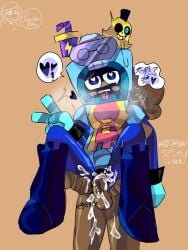 ! ash_(brawl_stars) black_shoes brawl_stars chinese_text gay heart papatea514 papatea514_(artist) tagme_(artist) tongue trash