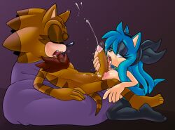 1boy 1boy1girl 1girls 5_fingers anthro areolae auntymoira barefoot becky_the_hedgehog big_breasts big_penis blue_body blue_fur blue_hair bodily_fluids breasts brown_body brown_fur brown_hair cum cum_in_mouth cum_inside duo ejaculation erection eulipotyphlan fan_character feet fellatio female genital_fluids genitals hair_accessory hedgehog humanoid_feet licking licking_penis long_hair makeup male male/female mammal mobian_(species) nipples nude oral original_character penile penilingus penis purity purity_the_hedgehog sega sex sonic_(series) sonic_fan_characters sonic_oc sonic_team sonic_the_hedgehog_(series) straight tail toes tongue tongue_out