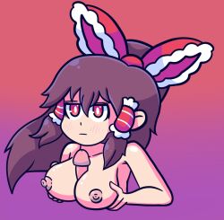 big_breasts blush bow breasts dick emotionless female magitheelf nipples paizuri red_bow red_eyes reimu_hakurei ribbon titjob touhou video_games