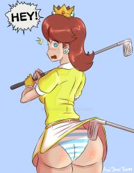 1girls 2021 ani-jessie ass big_ass big_butt blue_eyes breasts bubble_ass bubble_butt butt crown earrings female glove golf golf_club huge_ass huge_butt lifting_skirt looking_at_another looking_back mario_(series) mario_golf nintendo panties princess_daisy shiny_ass shiny_butt shiny_hair shiny_skin shocked shocked_expression surprise surprised surprised_expression sweat sweatdrop sweating text text_bubble