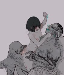 dbd dead_by_daylight doctor female feng_min herman_carter interracial jade_(pixiv) male nail_polish naked nude pouring size_difference the_doctor_(dead_by_daylight)