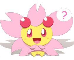 ? blush cherrim elemental_creature female feral flora_fauna genitals hi_res minami_(artist) nintendo pink_body pink_eyes plant pokémon_(species) pokemon presenting presenting_pussy pussy simple_background solo sunshine_form_cherrim video_games white_background yellow_body