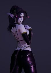 3d demon_tail honey_select horns leather_pants milkycow pubic_hair purple_eyes purple_skin succubus tattoo