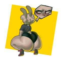 1boy afro animal_ears anthro artist_name artist_signature ass ass_focus bare_thighs big_ass big_butt blush butt choker clothed clothing diipiid eldiipiid femboy footwear furry furry_only girly grey_body grey_fur harry_gray_(eldiipiid) huge_ass huge_butt lagomorph male male_focus male_only original_character png red_eyes shirt shoes short_shorts shorts simple_background socks squatting sweat sweatdrop sweating tail thick thick_ass thick_legs thick_thighs