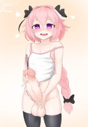 1boy astolfo_(fate) balls big_balls big_penis bottomless erect_penis erection fate/grand_order fate_(series) femboy huge_cock hung_trap light-skinned_femboy light-skinned_male light_skin looking_at_viewer male male_only male_urethral_insertion penis precum standing testicles trap urethral_insertion woof_(artist)