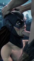 1girls 3d 3d_(artwork) barbara_gordon batgirl blender blowjob dc dc_comics eye_contact female female_focus ginger green_eyes head_grab highres looking_up mascara mascara_tears mask oral petite red_hair runny_makeup throat_fuck valyrriansfw