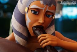 1boy 1girls 3d 3d_(artwork) abs ahsoka_tano airress3d_(3d-modeller) alien alien_girl black_body black_penis black_skin blender blender_(software) blowjob blowjob_face blue_eyes dark-skinned_male dark_skin eye_contact fellatio fit fit_female gladionanimated hand_on_penis interracial lekku looking_at_viewer montrals nipples orange_body orange_skin petite small_ass small_breasts solo_focus star_wars sucking the_clone_wars:_season_seven togruta