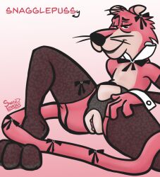 2022 3_toes 4_fingers accessory anthro armwear ass bedroom_eyes black_clothing black_nose bow_tie clothed clothing cougar cuntboy digital_drawing_(artwork) digital_media_(artwork) digital_painting_(artwork) eyelashes feet felid feline fingers foot_focus fur furgonomics furry furry_only garter garter_belt garter_straps genitals gradient_background hair hair_accessory hair_ribbon hairbow half-closed_eyes half_naked hand_on_leg hanna-barbera humor intersex inviting legwear lingerie long_tail looking_at_viewer male mammal mostly_nude multicolored_body multicolored_fur narrowed_eyes neckwear paws pink_body pink_fur pink_hair presenting presenting_pussy pussy ribbons rule_63 seductive shaded signature simple_background simple_coloring simple_eyes simple_shading sitting smile snagglepuss snagglepuss_(series) solo solo_focus spread_legs spreading stockings sweet.lemons tail tail_accessory tail_bow tail_ribbon text thigh_highs toes translucent translucent_clothing two_tone_body two_tone_fur underwear white_background wide_hips