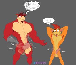 2022 2boys abs activision anthro armpit_hair artariem ball_size_difference balls bandicoot biceps big_balls big_muscles big_pecs big_penis blue_eyes body_hair colored_sketch competition crash_(series) crash_bandicoot crunch_bandicoot cybernetic_arm cybernetic_limb digital_drawing_(artwork) digital_media_(artwork) duo facial_hair foreskin genitals goatee green_eyes hair hands_behind_head helicopter-dick helicopter_motion hi_res huge_muscles long_foreskin male male/male male_only mammal marsupial meatspin muscular muscular_male orange_body pecs penis penis_size_difference penis_slap red_body red_hair saggy_balls shaking_balls shaking_penis size_difference sketch slap spinning_penis standing think_bubble uncircumcised uncut unretracted_foreskin video_games yellow_chest