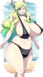 1girls alvarodibujill1 beach big_ass big_breasts big_butt bikini breasts breasts_bigger_than_head enormous_ass enormous_breasts female female_only gigantic_ass gigantic_breasts green_hair horns hourglass_figure huge_ass huge_breasts large_breasts long_hair looking_at_viewer massive_ass massive_breasts miss_kobayashi's_dragon_maid quetzalcoatl_(dragon_maid) swimsuit tagme thick_thighs