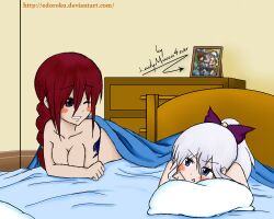 after_sex edoroku erza_scarlet fairy_tail mirajane_strauss teenager under_sheets yuri