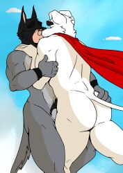 absurd_res ace_the_bat-hound animal_genitalia animal_penis anthro ass balls butt_grab canid canine canis cervid closed_eyes dc_comics domestic_dog duo flying genitals grinding hair hand_on_butt hi_res kissing krypto krypto_the_superdog male male/male male_only mammal muscular muscular_male nude outside penis romantic romantic_ambiance romantic_couple sex sheath sky sylvanedadeer