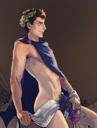 1boy ancient_greece ancient_rome cape covered_penis grapes laurel_wreath light-skinned_male lullindo male_only nationbeingthing partially_clothed pubic_hair sole_male