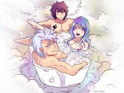 1girls 2boys fairy_tail female gray_fullbuster hot_spring inspired-destiny juvia_lockser lyon_vastia male nude onsen polyamory