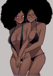 2girls afro breasts coli_(ohasi) dark-skinned_female dark_skin duo earrings female glasses lipstick oc ohasi original original_character tagme