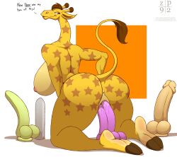 anthro anthro_only anus big_ass big_breasts dildo dildo_in_pussy female geoffrey_the_giraffe giraffe naked nude pink_nipples pussy sex_toy toys_r_us zp92