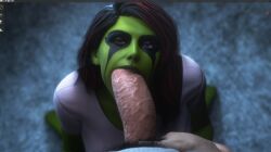 1boy 1girls 3d 3d_(artwork) alien alien_girl alien_look_like_human athletic_female big_penis black_hair blowjob casual_sex fellatio female gamora green-skinned_female green_skin guardians_of_the_galaxy guardians_of_the_galaxy_(game) huge_cock human human_penetrating interspecies jjjjd large_penis light-skinned_male looking_at_viewer male marvel open_mouth oral penis pink_eyes pov pov_eye_contact purple_eyes red_hair straight tight_fit