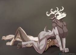 anthro antlers big_breasts breasts dominant dominant_female facesitting fan_character female genitals horn nude penis shamziwhite smile