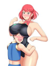 alternate_costume breasts female hugging male mangakay84 nintendo pyra rex_(xenoblade) swimsuit tagme xenoblade_(series) xenoblade_chronicles_2