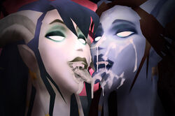 3d black_hair cum cum_on_face draenei ellowas female multiple_girls tentacle world_of_warcraft yuri