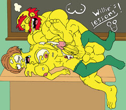 after_sex color cum edna_krabappel female groundskeeper_willie human indoors male muscles nude penis side_view straight tagme the_simpsons