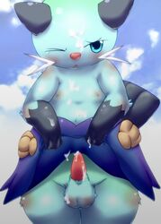 blush color cum day dewott front_view male male_only nipples okunawa outdoors penis pokemon pokemon_(species) solo standing tagme wink