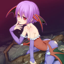 1girls capcom clothed_sex clothing cum darkstalkers flat_chest girl_on_top lilith_aensland succubus tagme takeda_yukimura tongue_out torn_clothes