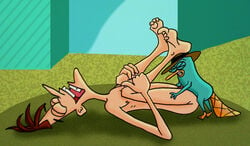 anal anal_penetration anal_sex beastiality blue_fur brown_hair closed_eyes disney dr_heinz_doofenshmirtz gay hat human interspecies knees_on_chest lying_on_back male male_only mammal monotreme multiple_males perry_the_platypus phineas_and_ferb platypus sex size_difference small_dom_big_sub tripperfunster yaoi zoophilia