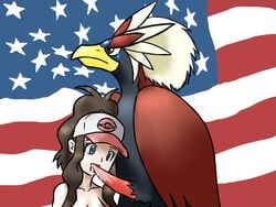 american_flag baseball_cap bird blowjob blue_eyes braviary brown_hair fellatio feral game_freak gnollykins hilda_(pokemon) long_brown_hair long_hair long_ponytail oral penis pokémon_(species) pokeball_logo pokemon pokemon_bw pokephilia ponytail shitpost single_tear tear