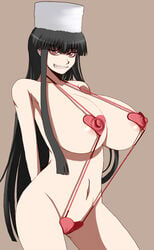 1girls areola black_hair breasts busty canon_genderswap cleavage eyeliner fangs female girlycard hellsing hellsing_ultimate hikora nipples rule_63 sling_bikini tagme vampire voluptuous