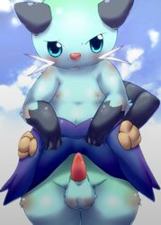 blush color cyan_eyes day dewott front_view male male_only nipples okunawa outdoors penis pokemon pokemon_(species) solo standing tagme