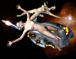 3d alien areolae armpits big_breasts closed_eyes corpse dead female female_only floating hoshi_sato human humanoid jolene_blalock linda_park navel nipples nude outer_space pointy_ears pubic_hair short_hair small_breasts spaceship star_trek star_trek_enterprise starship t'pol text vulcan_(species) vulva