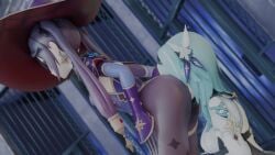 3d anilingus_through_clothes animated ass_worship eula_(genshin_impact) genshin_impact kishi moaning mona_(genshin_impact) mp4 no_sound video yuri