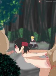 1girls 3boys after_fellatio against_tree ambiguous_penetration arm_grab arms_held_back being_watched bending_over bent_over black_hair blue_eyes boruto:_naruto_next_generations breasts bush bushes clapping_cheeks clothed_male completely_nude completely_nude_female completely_nude_male convenient_censoring cuckold doggy_style eyewear_on_head faceless faceless_male female_penetrated forced forced_sex forced_to_watch forest fully_clothed gag glasses head_out_of_frame identity_censor immobile kneeling larger_male light-skinned_female light-skinned_male light_skin male/male/female male_penetrating male_penetrating_female male_with_female megane mmf mmf_threesome mouth_gag naruto naruto_(series) nature nude_female nude_male obese obese_male open_mouth out_of_frame outdoors overweight overweight_male petite prison_guard_position rape red-framed_glasses red_eyes rough rough_sex saliva saliva_string saliva_trail sarada_uchiha sex sharingan sideboob sitting size_difference smaller_female spitroast sweat sweatdrop threesome tied_up tongue tongue_out tree trees trembling uzumaki_boruto voluptuous watching yellow_hair yuz0u