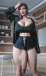 1futa 3d breasts casual_exposure casual_nudity futa_only futanari huge_breasts huge_cock ineffective_clothing penis penis_out_of_shorts penis_to_the_knees ryuu_ga_gotoku seong-hui solo stevencarson thick_thighs