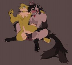 andromorph andromorph/male anthro anthrofied ball_tuft balls blush clenched_teeth collar collar_pull cuntboy digital_media_(artwork) duo eeveelution erection genitals hi_res intersex intersex/male jolteon male male_penetrating mightyena nintendo nude on_lap penetration penis pokémon_(species) pokemon pussy sex sitting_on_lap spicypinkcat tail_motion tailwag teeth tongue tuft vaginal_penetration vein veiny_penis video_games