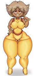 android ass bent_over big_ass big_breasts boots bottomless breasts brown_hair butt_crack cleavage female giantess golden_boots golden_clothes golden_shoes hair heel_boots hi_res huge_ass joints kneepits looking_at_viewer machine not_furry presenting_hindquarters red_eyes robot robot_girl rocksbear_(artist) s.5_android