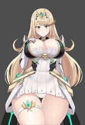 big_breasts blonde_hair boob_window chubby desspie hair_ornament hand_on_breast long_hair looking_down mythra slightly_chubby xenoblade_(series) xenoblade_chronicles_2