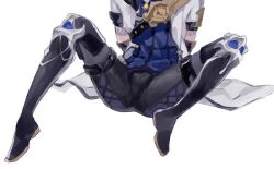 albedo_(genshin_impact) clothes_on genshin_impact legs_flawless male male_focus male_only open_legs yaoi