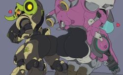 2d 2girls ass big_ass big_breasts blizzard_entertainment bubble_butt d.va dat_ass huge_ass mecha meka methados multiple_girls orisa overwatch presenting_ass robot robot_girl tagme thick_thighs